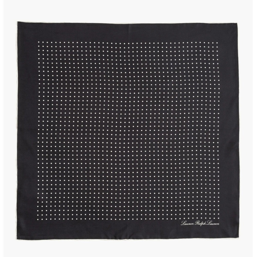 Lauren Ralph Lauren Navy Polka Dot 100% Mulberry Silk Square Scarf 22x22 NWT